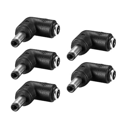DC Power Connector Right Angle 5.5x2.5mm Male to 5.5x2.1mm Female 5Pcs - Black - 5.5x2.5mm M to 5.5x2.1mm F 5Pcs