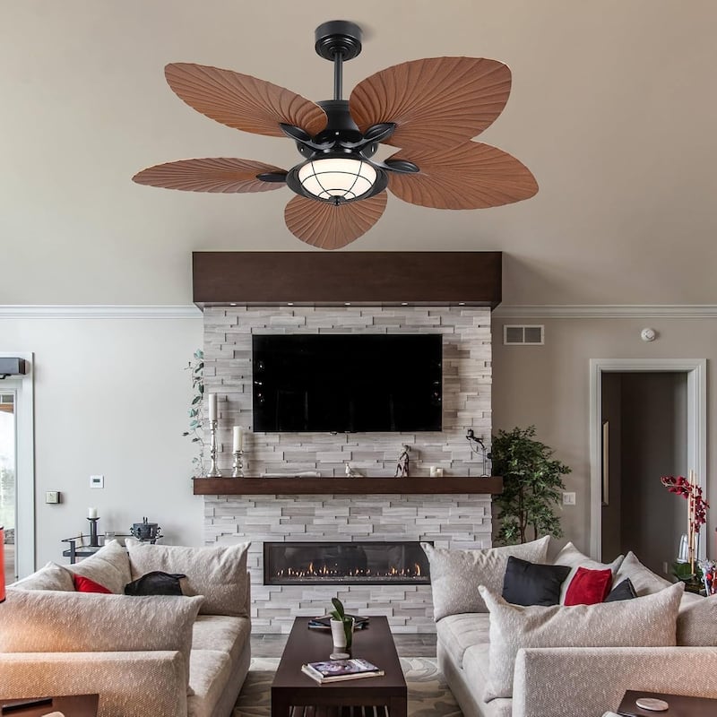 52" Tropical Ceiling Fan with Light and Remote,Indoor and Outdoor Ceiling Fan,Waterproof - 52 Inches