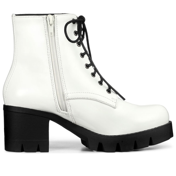 white heeled combat boots