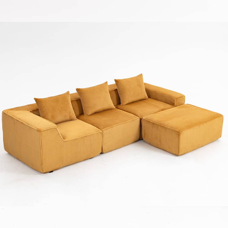 Modular Sleeper Sofa Bed Corduroy L-shaped Sectional Sofa with Chaise Floor Standing Multi Person Compressed Sofa with Ottoman