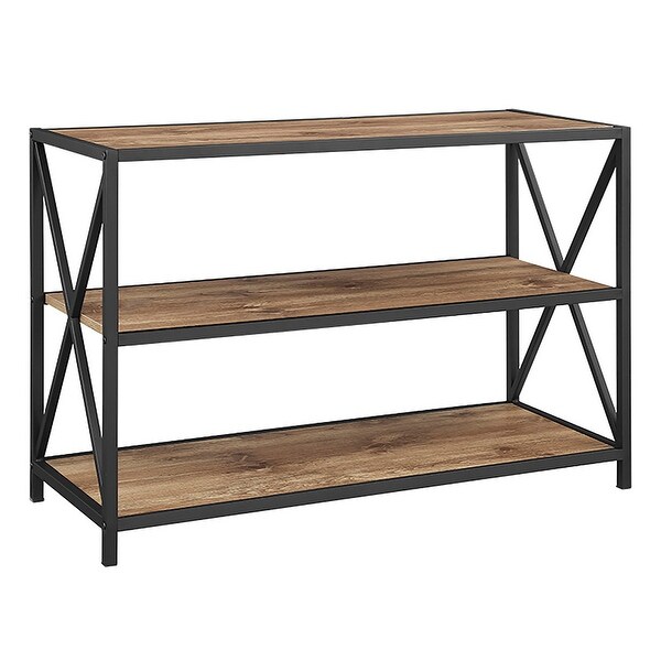 Office Accents 40" X Frame Metal and Wood Media Bookshelf - Barnwood