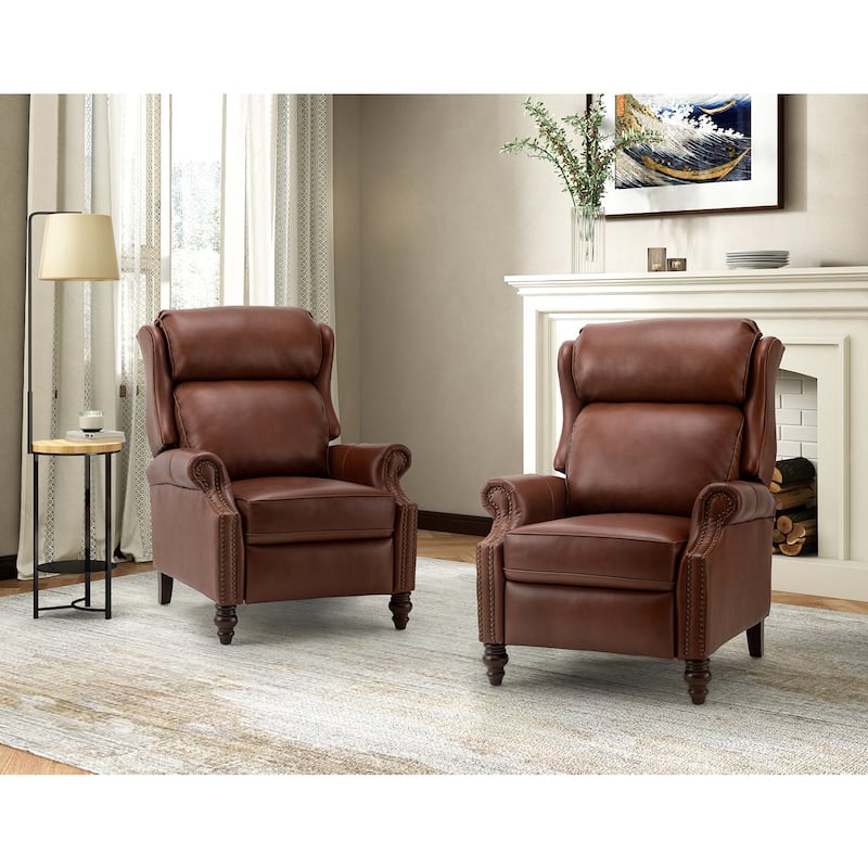 Noemon Genuine Leather Recliner with Nailhead Trims by HULALA HOME (Set of 2) - BROWN