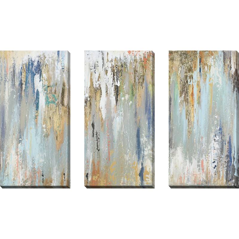 "Blue Gold Illusion" 3 Piece Set on Canvas