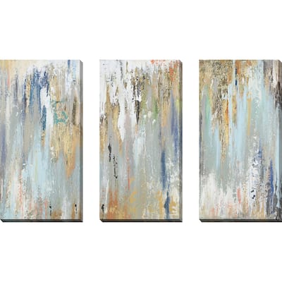 "Blue Gold Illusion" 3 Piece Set on Canvas