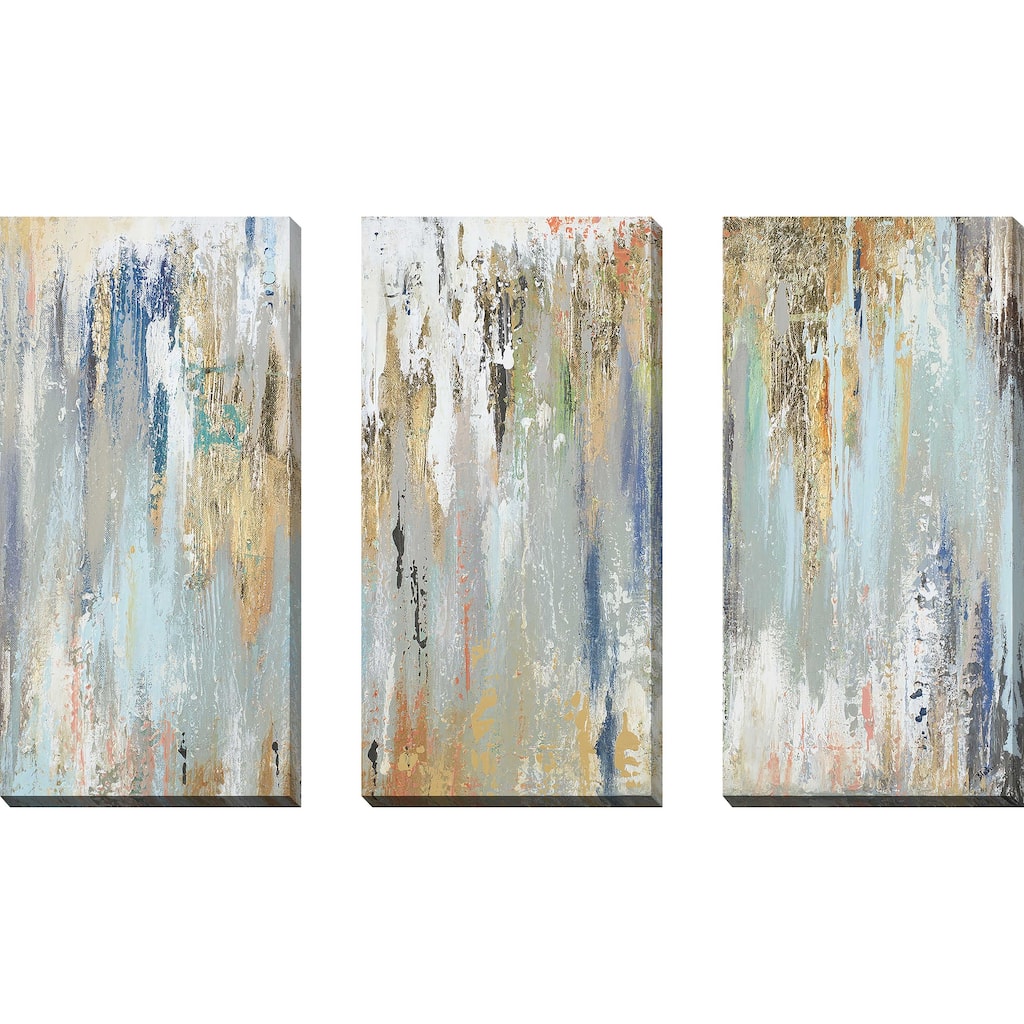 "Blue Gold Illusion" 3 Piece Set on Canvas
