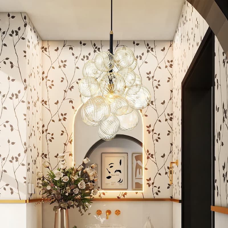 1-Light Modern Gold Chandelier Cluster Clear Swirled Glass Globe Bubble Chandelier with 1 Bulb Included