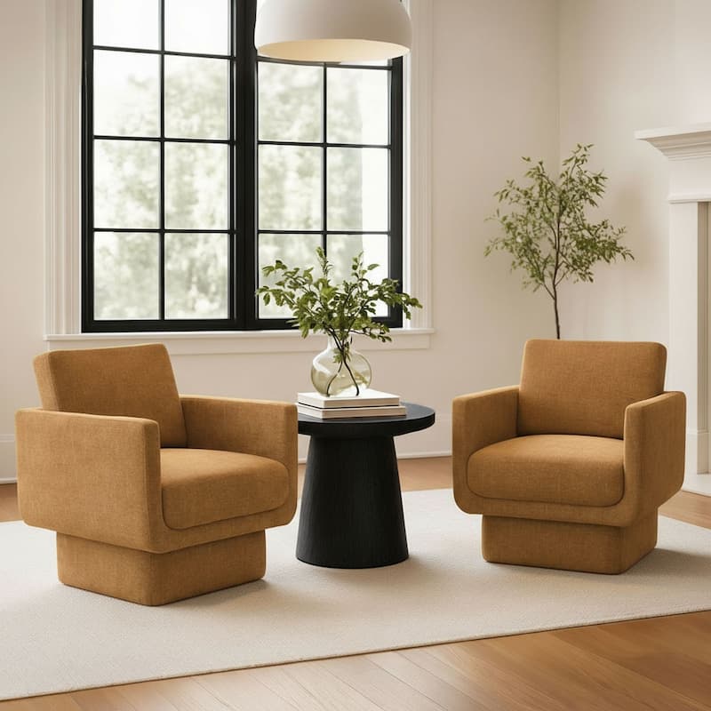 Upholstered Swivel Barrel Accent Chair(Set of 2) - Yellow