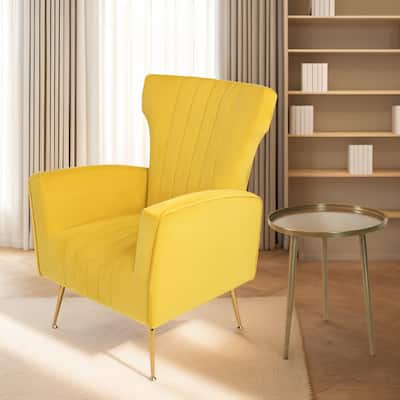 Contemporary Style Velvet Accent Chair, Wingback Arm Chair with Gold Legs