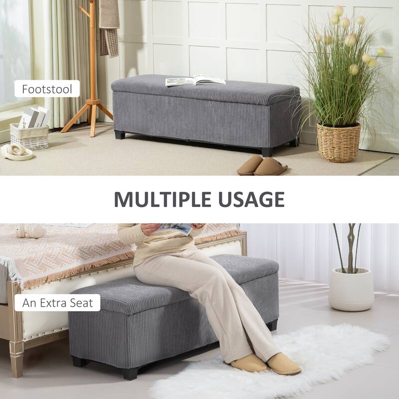 Corduroy Storage Ottoman Bench with Large Hidden Compartment Soft Foam Seat Reinforced - 47.2" W x 16.5" D x 15.7" H