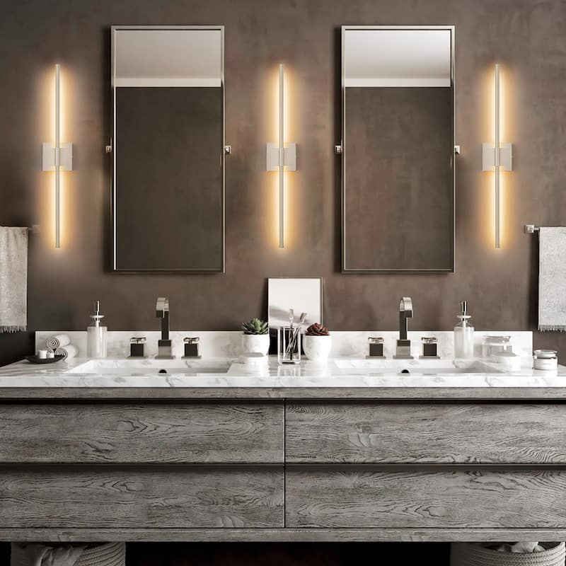 1-Light Modern Linear Aluminum Dimmable Integrated LED 3000K Warm Light Bathroom Vanity Lights for Mirror