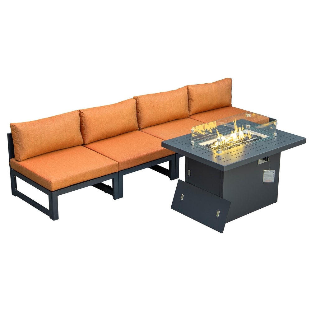 Chelsea Modern 5-Piece Outdoor Conversation Set with Rust-Proof Aluminum Frame & All-Weather Sectional & Coffee Table