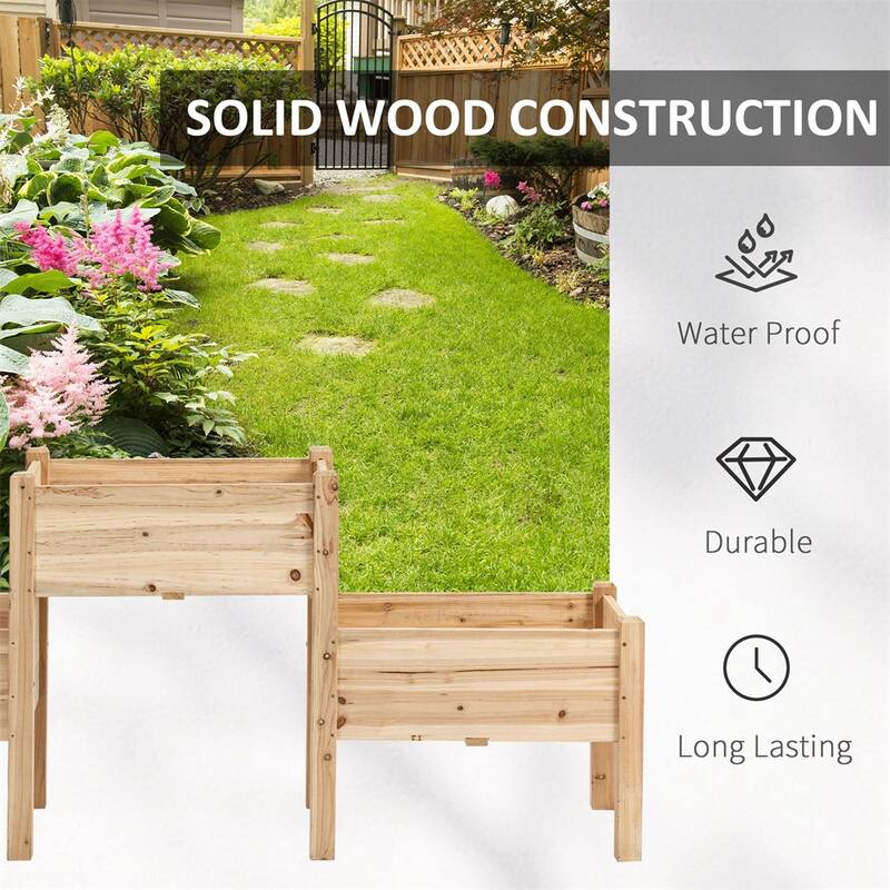 Elevated Wooden Plant Stand with Drainage Holes with 3 Planter Box