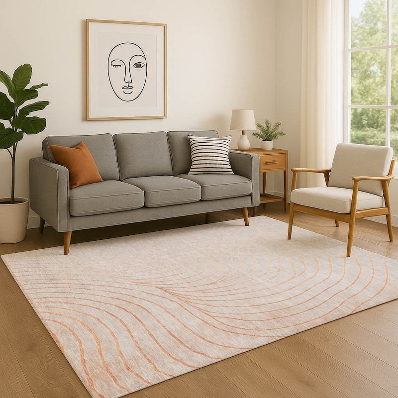 Premium Washable Super Soft Modern Wave Mayfield Rug - Copper - 10' x 14'