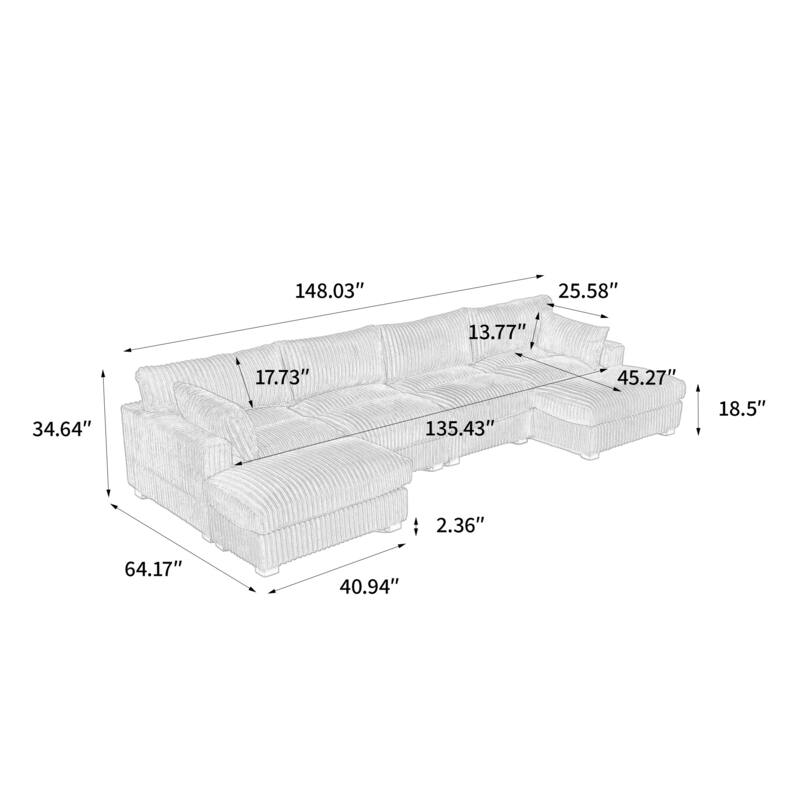 Modren Plush Oversized Modular Sectional Sofa Set with Chaise&Ottoman.