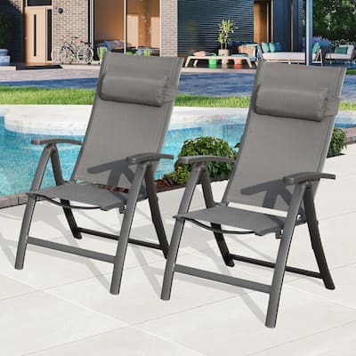 GDFStudio - Nolan Outdoor Folding Chair Duo with Adjustable Recline and Breathable Textilene Seat