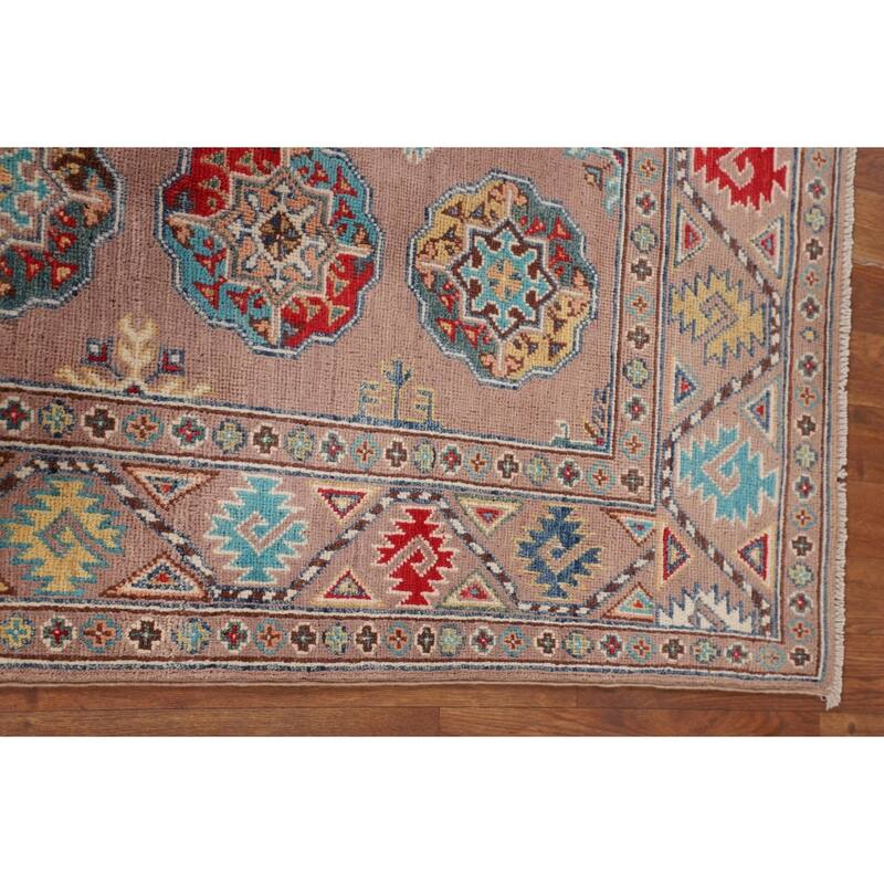 Traditional Beige Kazak Accent Rug Hand-Knotted Wool Carpet - 2'8" x 4'3"