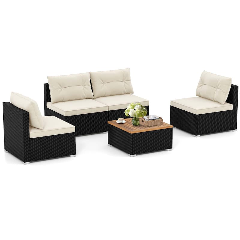 Costway 5 Piece Outdoor Furniture Set with Seat & Back Cushions Acacia - See Details
