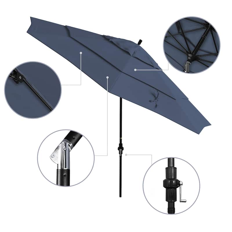 California Umbrella 11' Sun Master Patio Umbrella Black Aluminum Pole Fiberglass Ribs Crank Lift Tilt Pacifica Pacific Blue