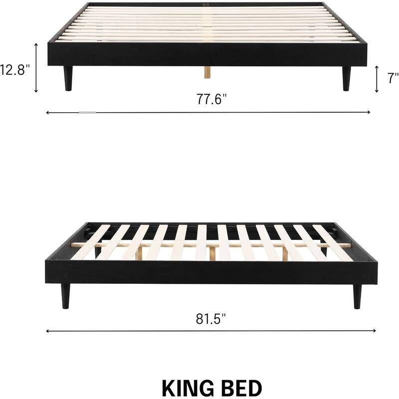 Modern Wooden Platform Bed Frame with Floating Design