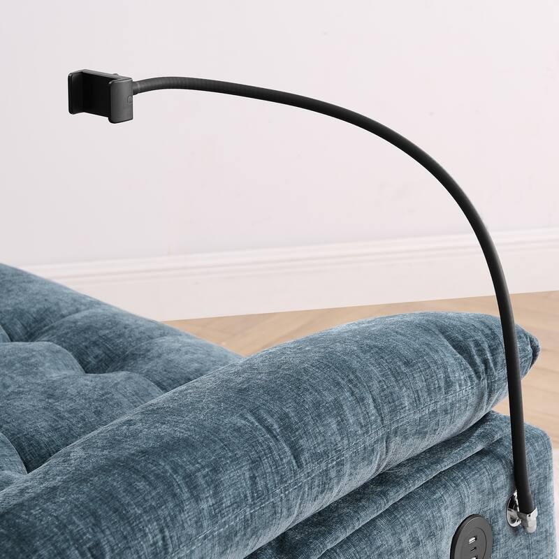 Double Recliner Chair with Adjustable Backrest, Storage Ottoman, USB Port & Phone Stand