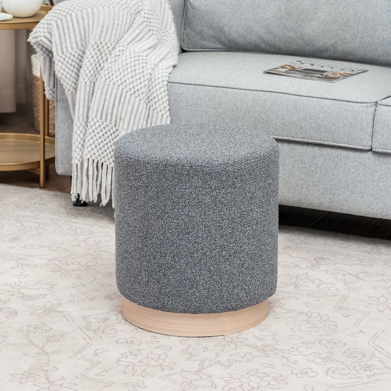 Adeco 17" Velvet Ottoman Footstool with Wood Grain Effect Base - Grey