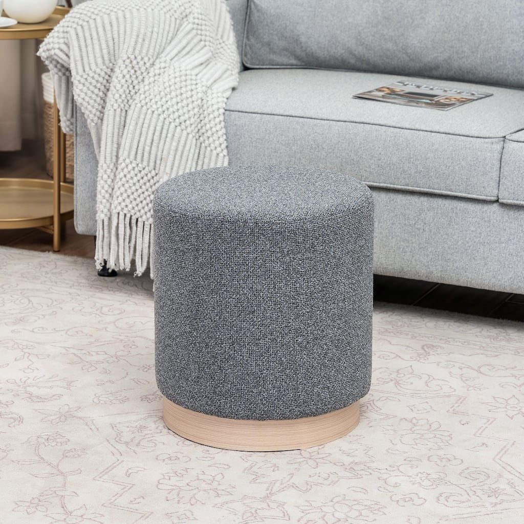 Adeco 17" Velvet Ottoman Footstool with Wood Grain Effect Base
