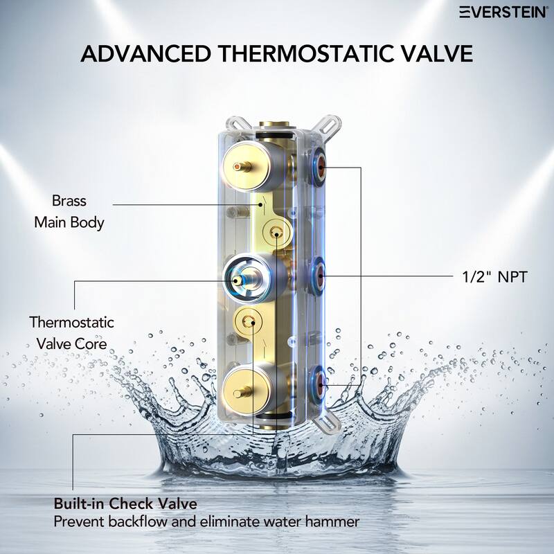 Thermostatic Shower System 12" High-Pressure Rainfall Shower Head with Slide Bar Hand Shower