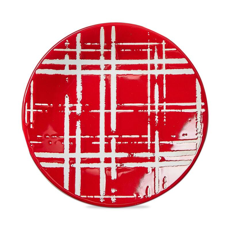 Red Plaid Ceramic Appetizer Plates Set of 4 Dishwasher Safe Everyday Dining 8 Inch Diameter