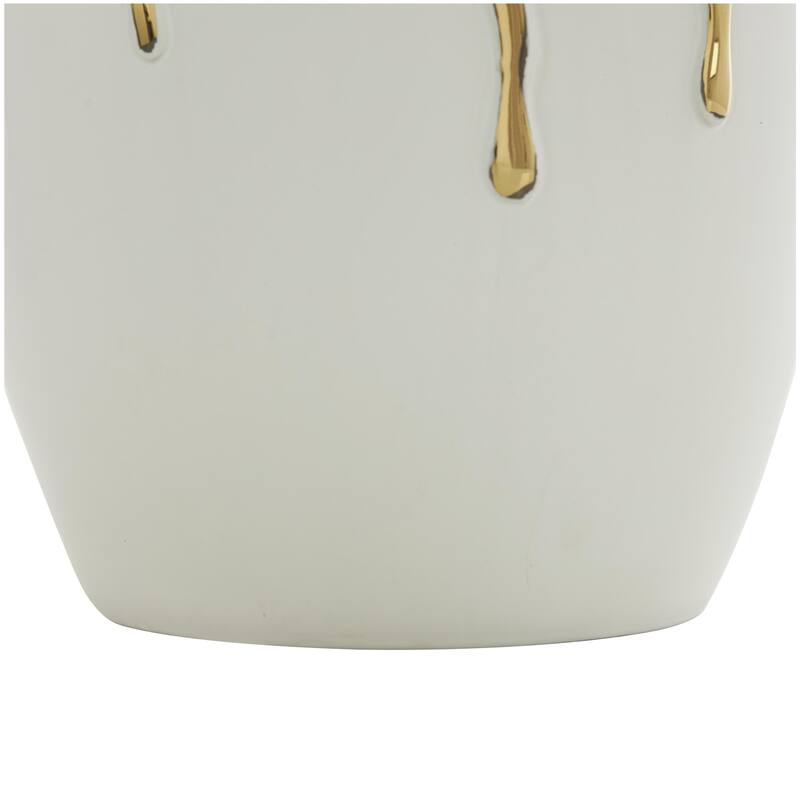 Ceramic Decorative Vase with Abstract Gold Melting Drips - White - CosmoLiving by Cosmopolitan