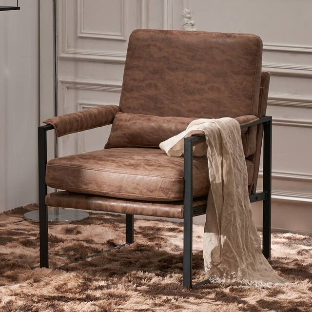 Single Iron Frame Indoor Leisure Chair - Light Brown - Bronzing Cloth