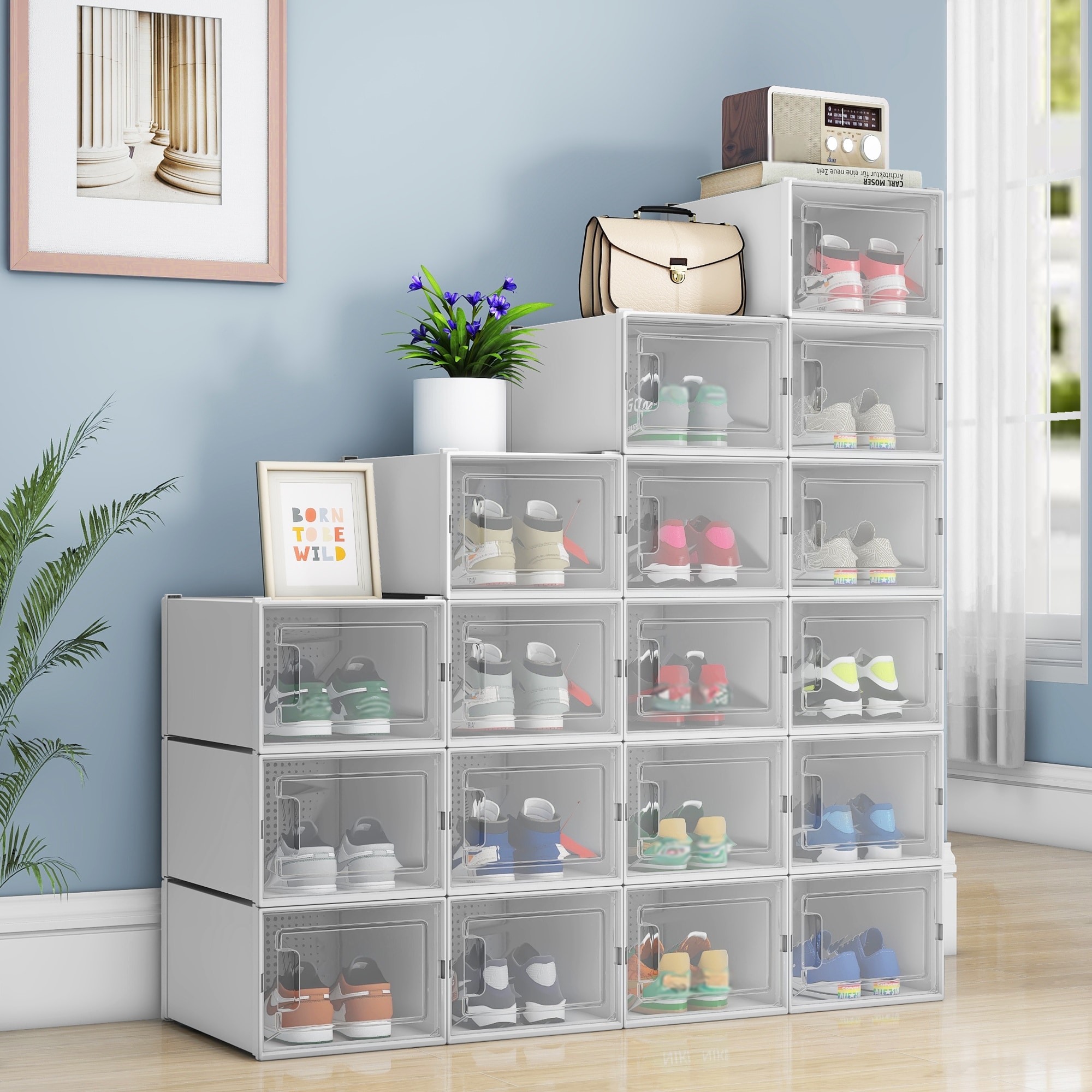 Moasis 18 PCS Large Shoe Organizer Box Stackable Rack