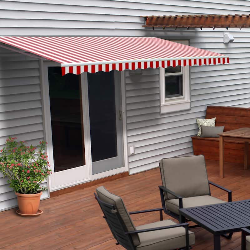 ALEKO Caribbean Motorized Patio Awning - White Frame - Red & White Striped - 20 x 10 Feet