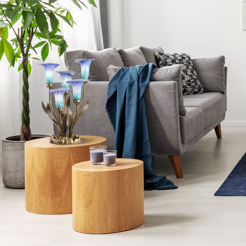 20-inch Antique Brass and Hand Blown Glass 5 Calla Lily Uplight Accent Lamp - 15" x 14" x 20"