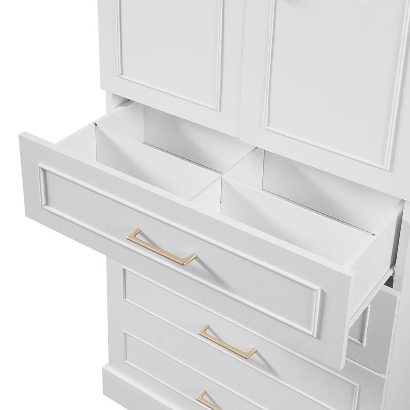 Bathroom Freestanding Cabinet with 3 Drawers (Partitioned, Standard, Deep), Adjustable Shelf, Soft-Close Doors and Steel Handles