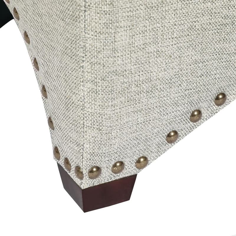 Adeco Linen Fabric Storage Ottoman Bench Footstool,Nailhead Trim
