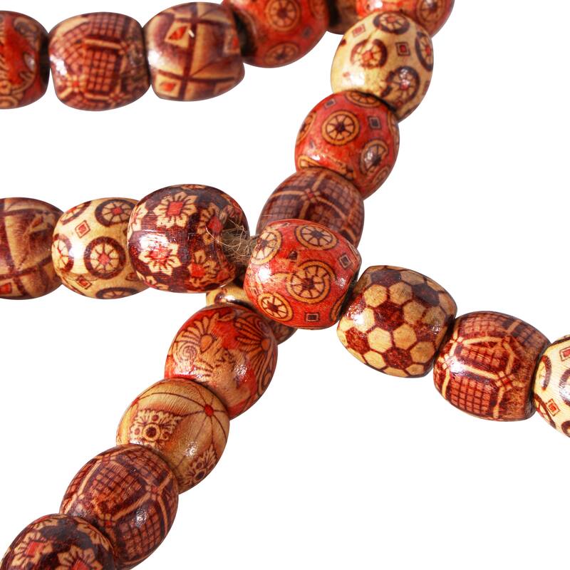 Red or Brown Wood Handmade Long Beaded Garland with Tassel with Bohemian Patterns