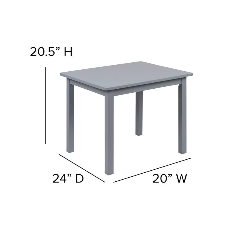 Kids 3 Piece Solid Hardwood Table and Chair Set for Playroom, Kitchen
