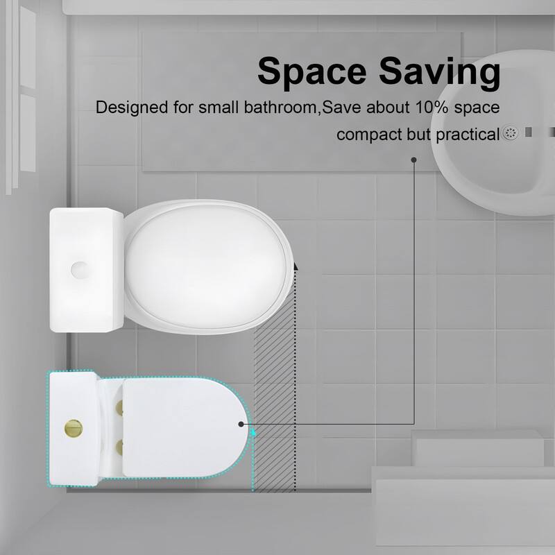 HOROW 1 Piece High Efficiency Dual Flush Toilet White 0.8 1.28 GPF Seat Included Brushed Gold Button - N/A