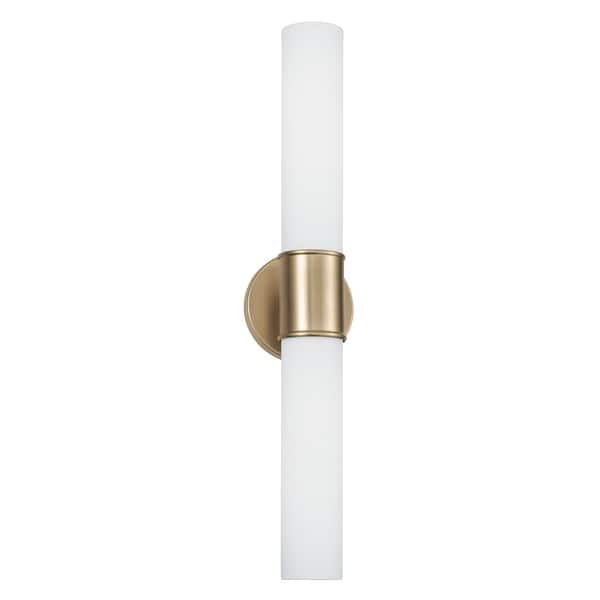 slide 2 of 5, 25.25"W x 5"H 2-Light Dual Sconce in Matte Brass with Soft White Glass - 5"W x 25.25"H x 4.5"E