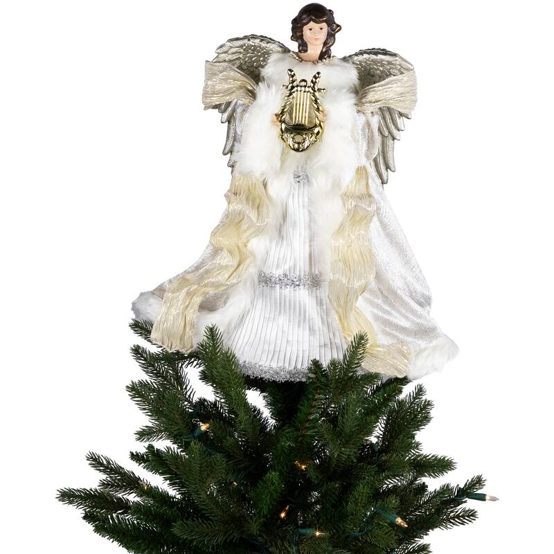 18" White and Silver Angel Christmas Tree Topper, Unlit