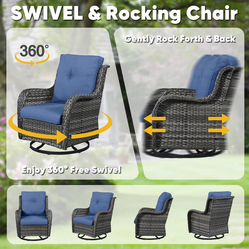 Gymojoy 3-Piece Rattan Wicker Rocking Swivel Chair Set with Table