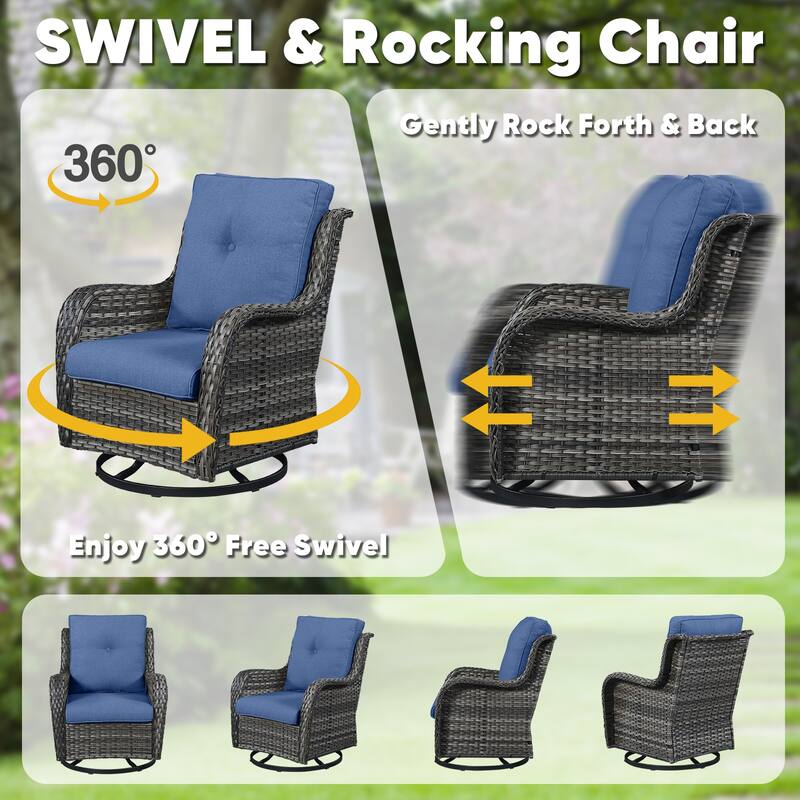 Gymojoy Outdoor 3-piece Steel Wicker Swivel Chair Table Set