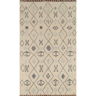 All-Over Design Ivory Moroccan Area Rug Handmade Oriental Wool Carpet - 5'2"x 8'8"