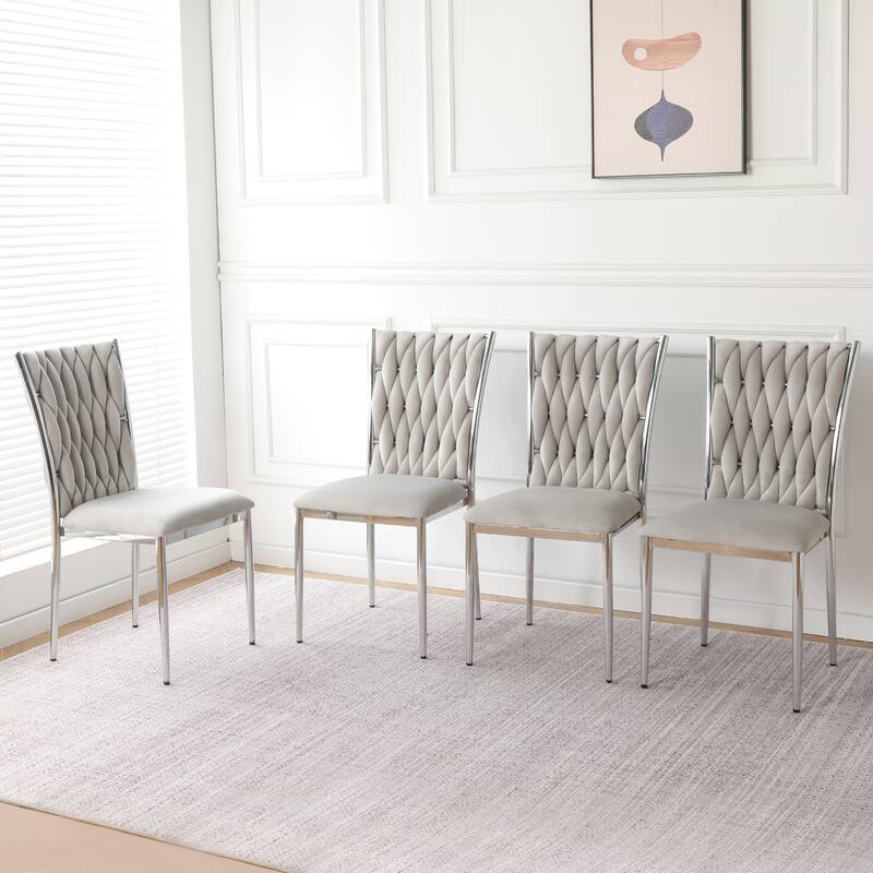 Modern Simple Velvet Dining Chair, Family Bedroom Stool Back Student Table Chair, Metal Chair Legs (Set Of 4)