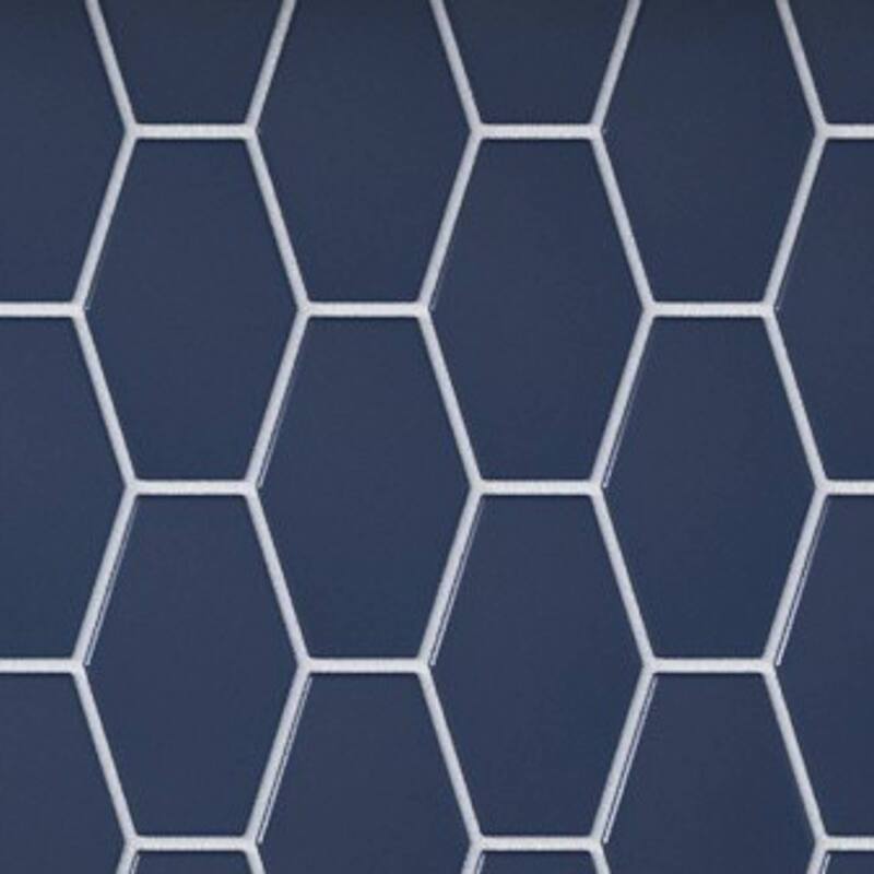 Long Hex 11 in. x 11 in. Glass Mesh-Mounted Mosaic Tile - Deep Blue Matte - 11 in. x 11 in.