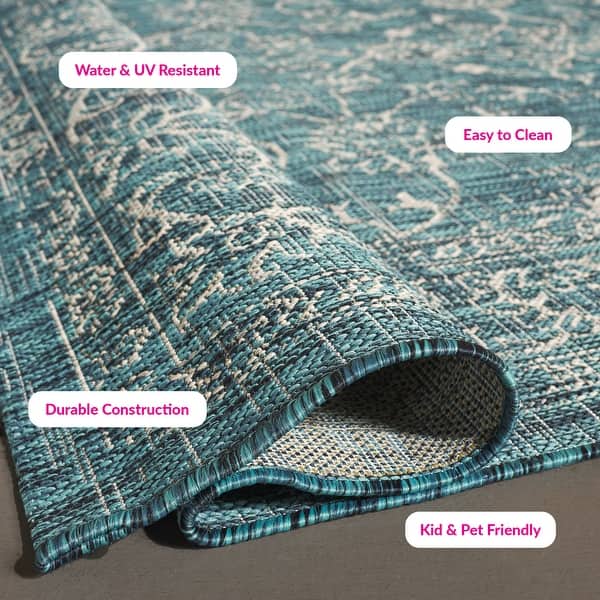 dimension image slide 8 of 10, SAFAVIEH Courtyard Aquata Indoor/ Outdoor Waterproof Patio Backyard Rug