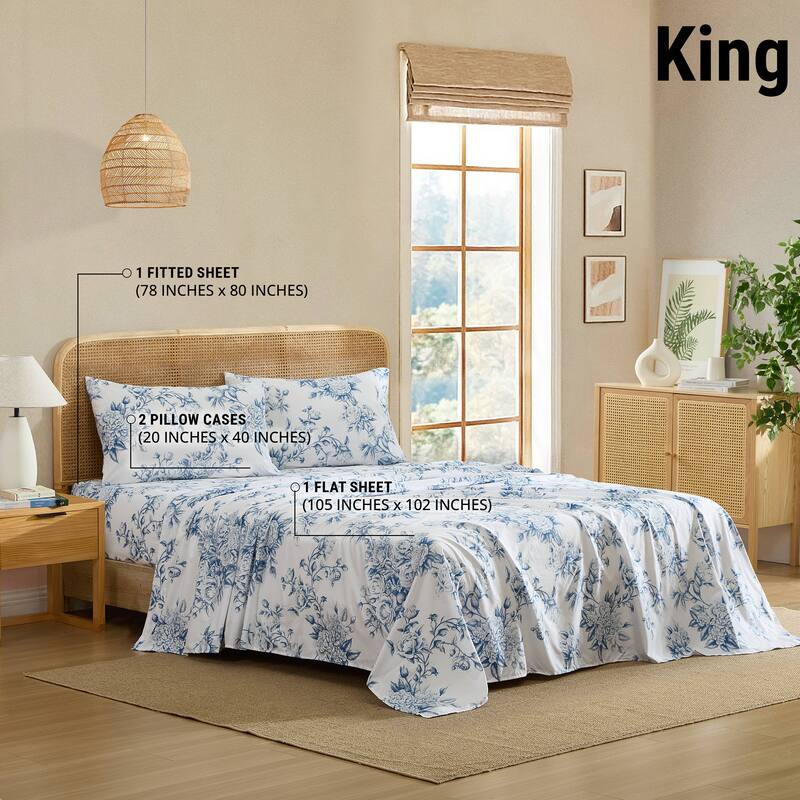 HLC.ME Floral Bed Sheets - Multi-Piece Bed Sheet Set - Wrinkle Resistant & Ultra Soft - Fits Mattresses up to 15 Inches Deep