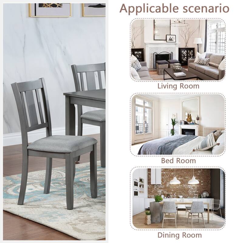 Rubber Wood 4 Piece Kitchen Side Dining Chairs with Upholstered, Slatted Backrest for Dining Room Living Room Kitchen Bedroom