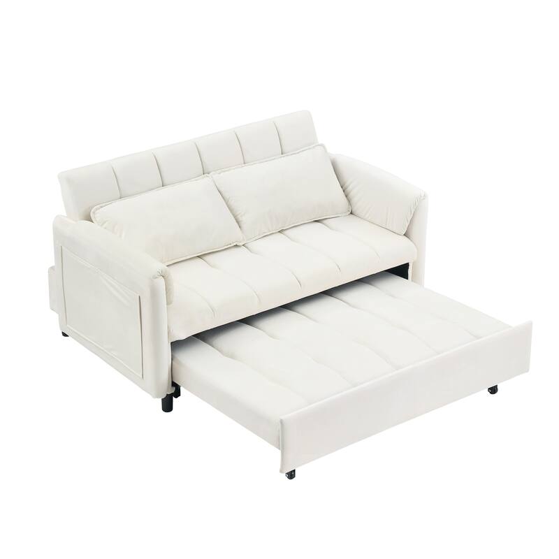 Modern Velvet Sofa, Sofa Pullout Bed, Small Love Seat Casual Sofa With Back, Pillow, Pockets, 3 In 1 Convertible Sleep Sofa Bed