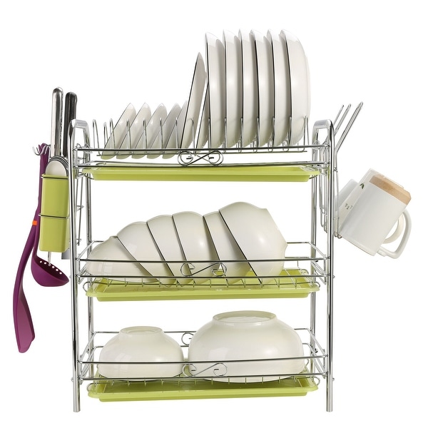 3 Tier Dish Drying Rack Over the Sink Kitchen Dish Drainer Rack w Draining Board M